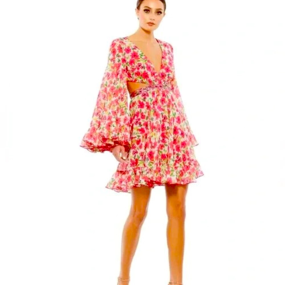 NWT Mac Duggal Floral Mini dress with cutouts v-neck 9158 size 6